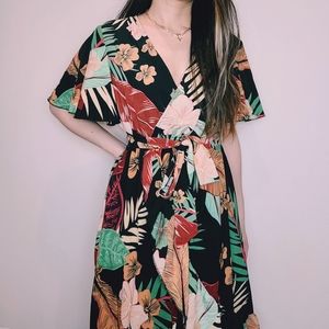 Maxi tropical vacation V neck dress